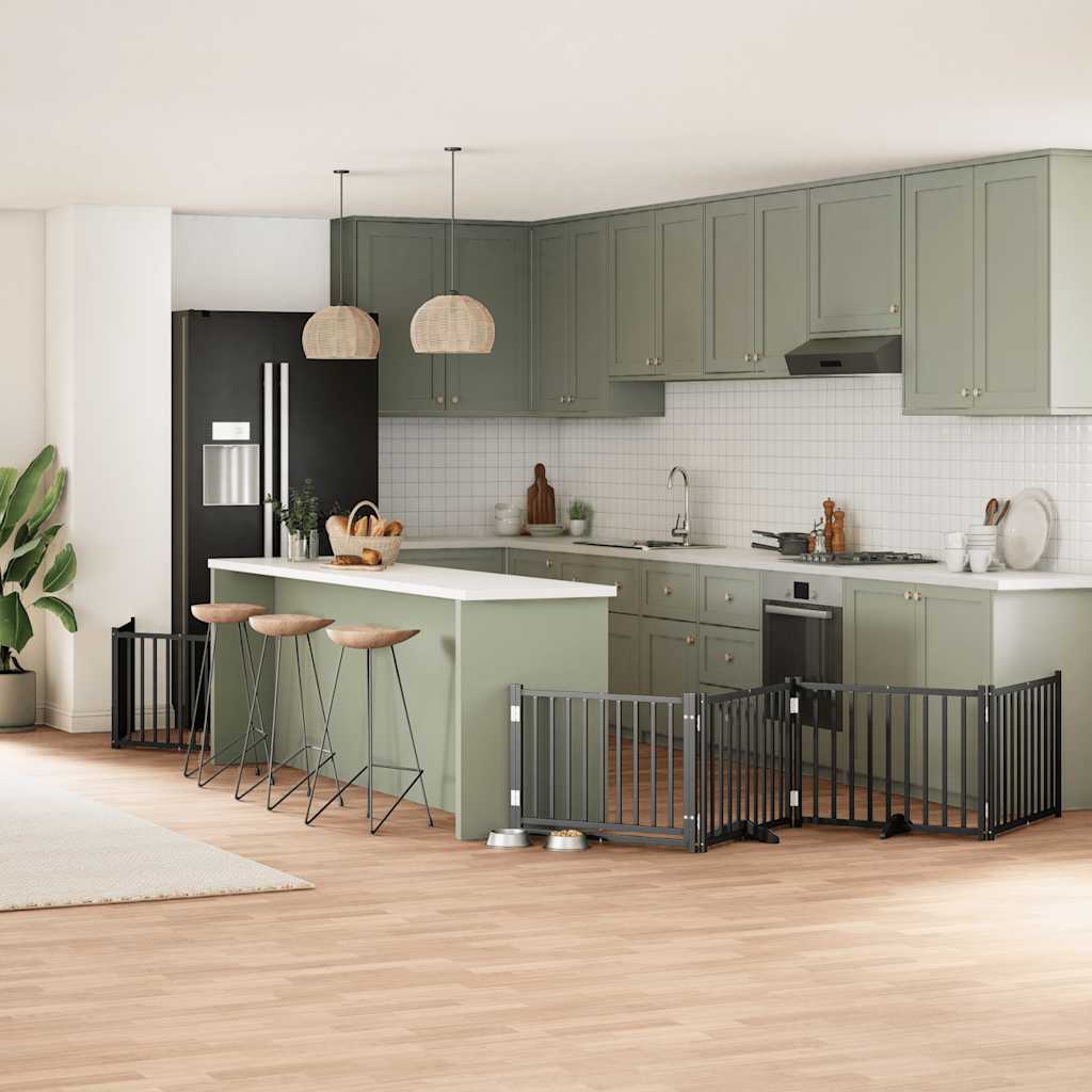 vidaXL Poartă câini pliabilă cu ușă 12 panouri negru 960 cm, lemn plop