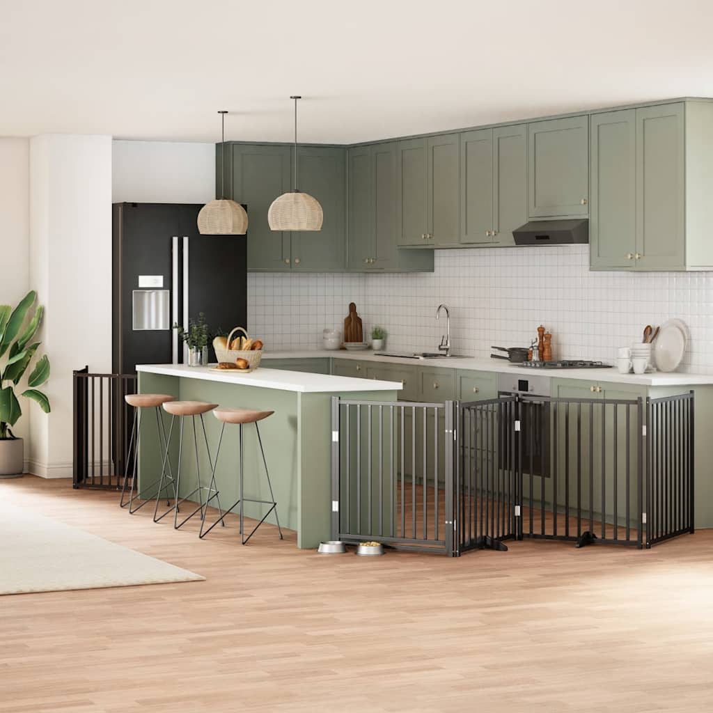 vidaXL Poartă câini pliabilă cu ușă 10 panouri negru 800 cm, lemn plop