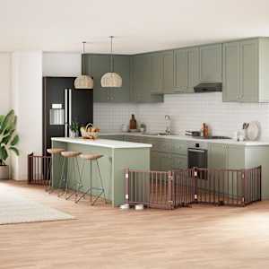 Ograda za pse z vrati zložljiva 10 panelov rjava 800 cm les