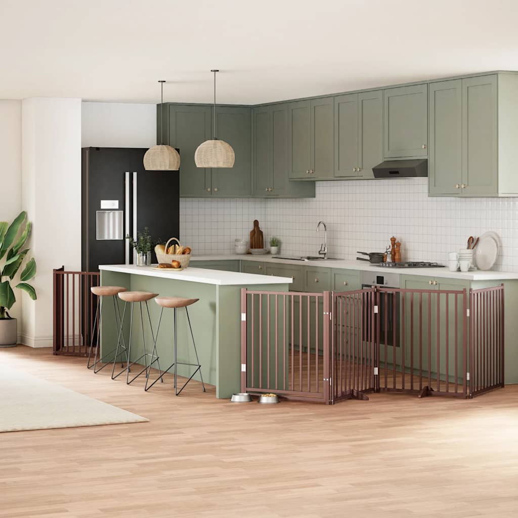 vidaXL Poartă câini pliabilă cu ușă 10 panouri maro, 800 cm, lemn plop