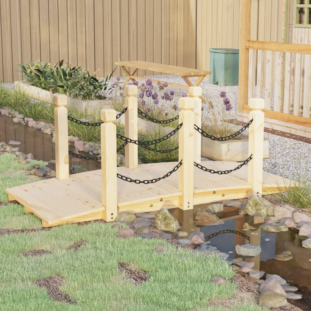  Záhradný mostík s reťazovým zábradlím 150x67x56cm masívny smrek