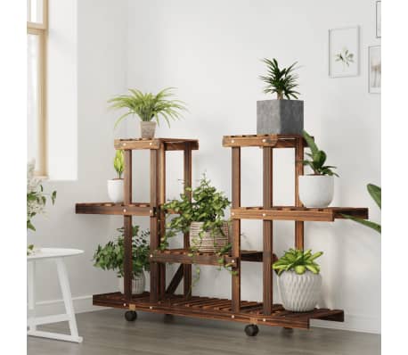 vidaXL Plantenstandaard met wielen 110x25x78 cm massief vurenhout
