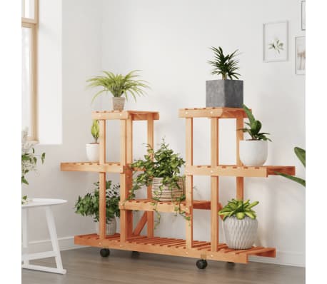 vidaXL Plantenstandaard met wielen 110x25x78 cm massief vurenhout