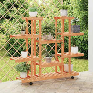 Stojalo za rastline s kolesi 110x25x115 cm trden les jelke