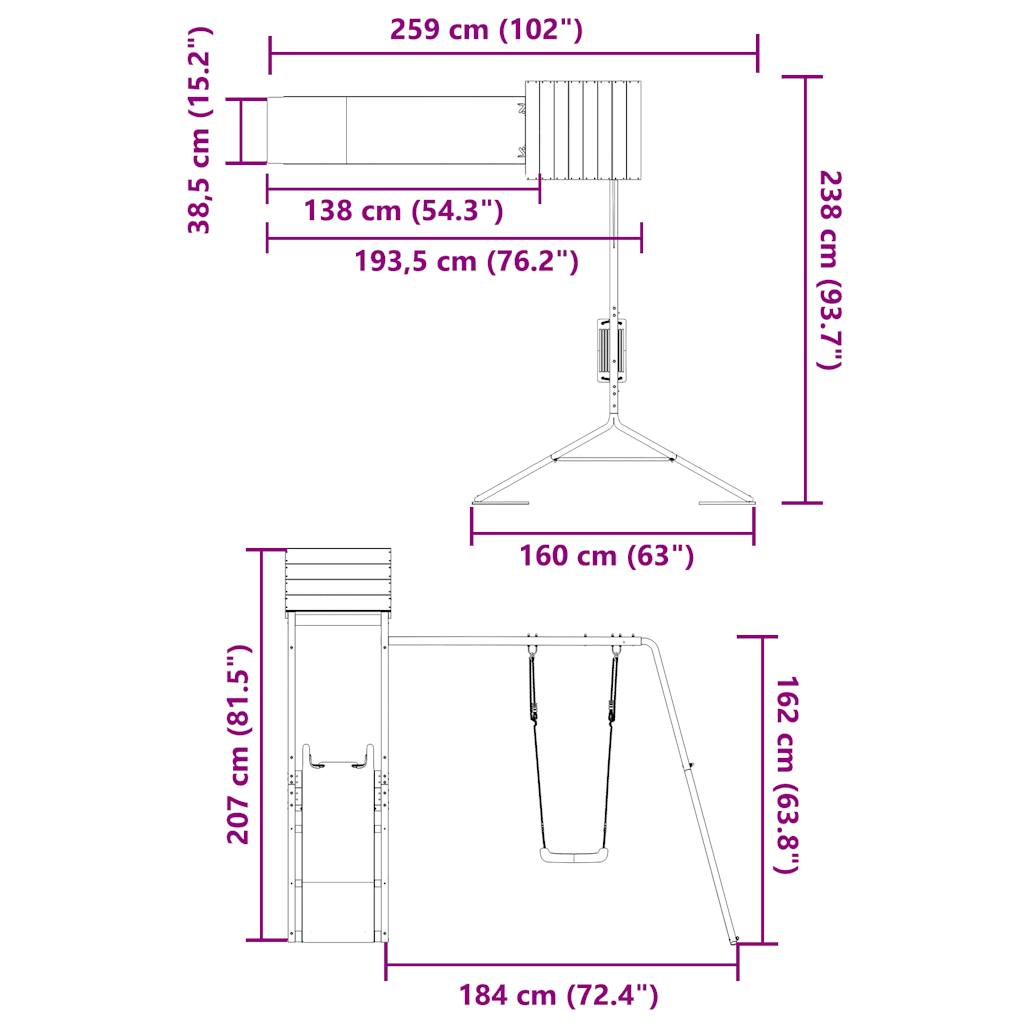 Spielturm Rutsche Schaukel Klettergerüst Spielplatz Spielhaus Garten vidaXL - Bild 13 von 24