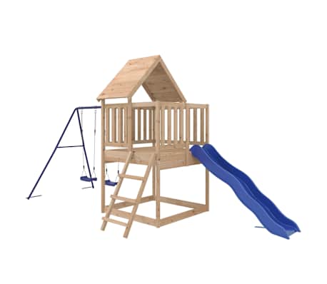 vidaXL Outdoor Playset Blue and Natural Wood Solid Pine Wood, Polypropylene