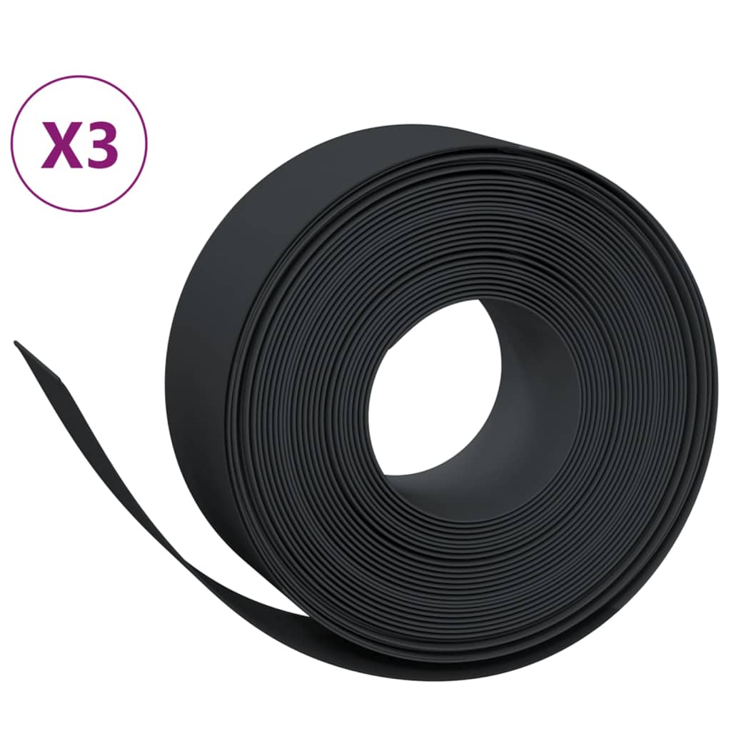 vidaXL Záhradné obruby 3 ks čierne 10 m 20 cm polyetylén