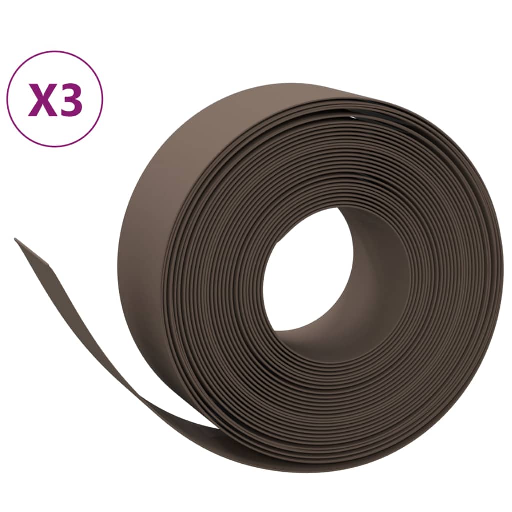 vidaXL Záhradné obruby 3 ks hnedé 10 m 20 cm polyetylén