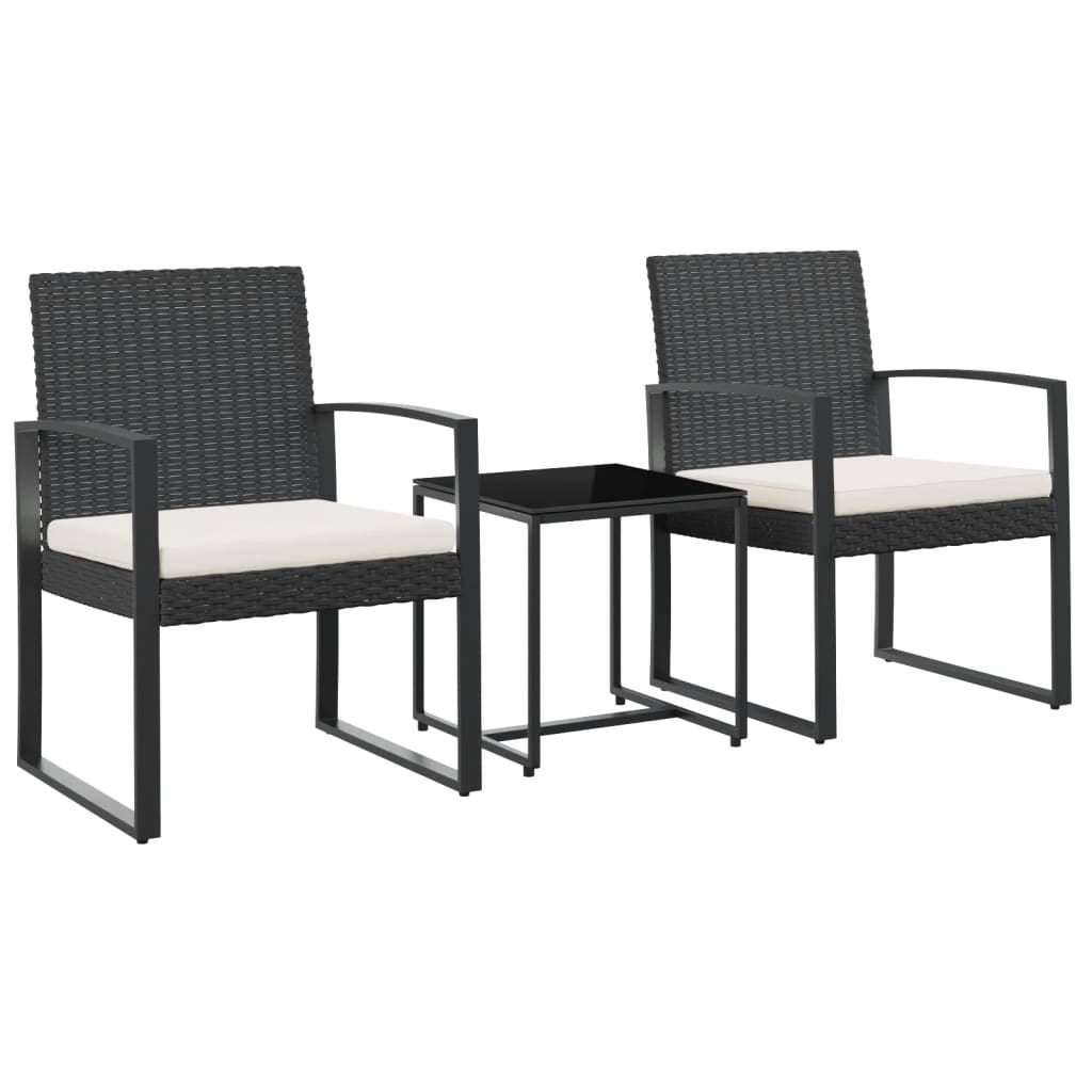 vidaXL Set mobilier de grădină cu perne, 3 piese, negru, PP ratan