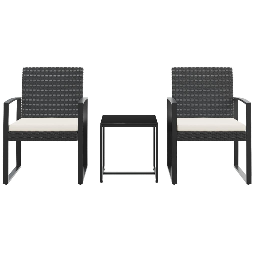 vidaXL Set mobilier de grădină cu perne, 3 piese, negru, PP ratan