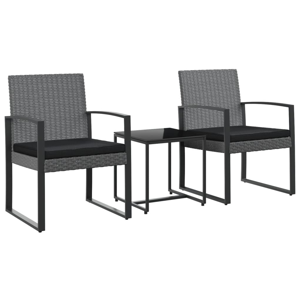 vidaXL Set mobilier de grădină cu perne, 3 piese, gri închis, PP ratan