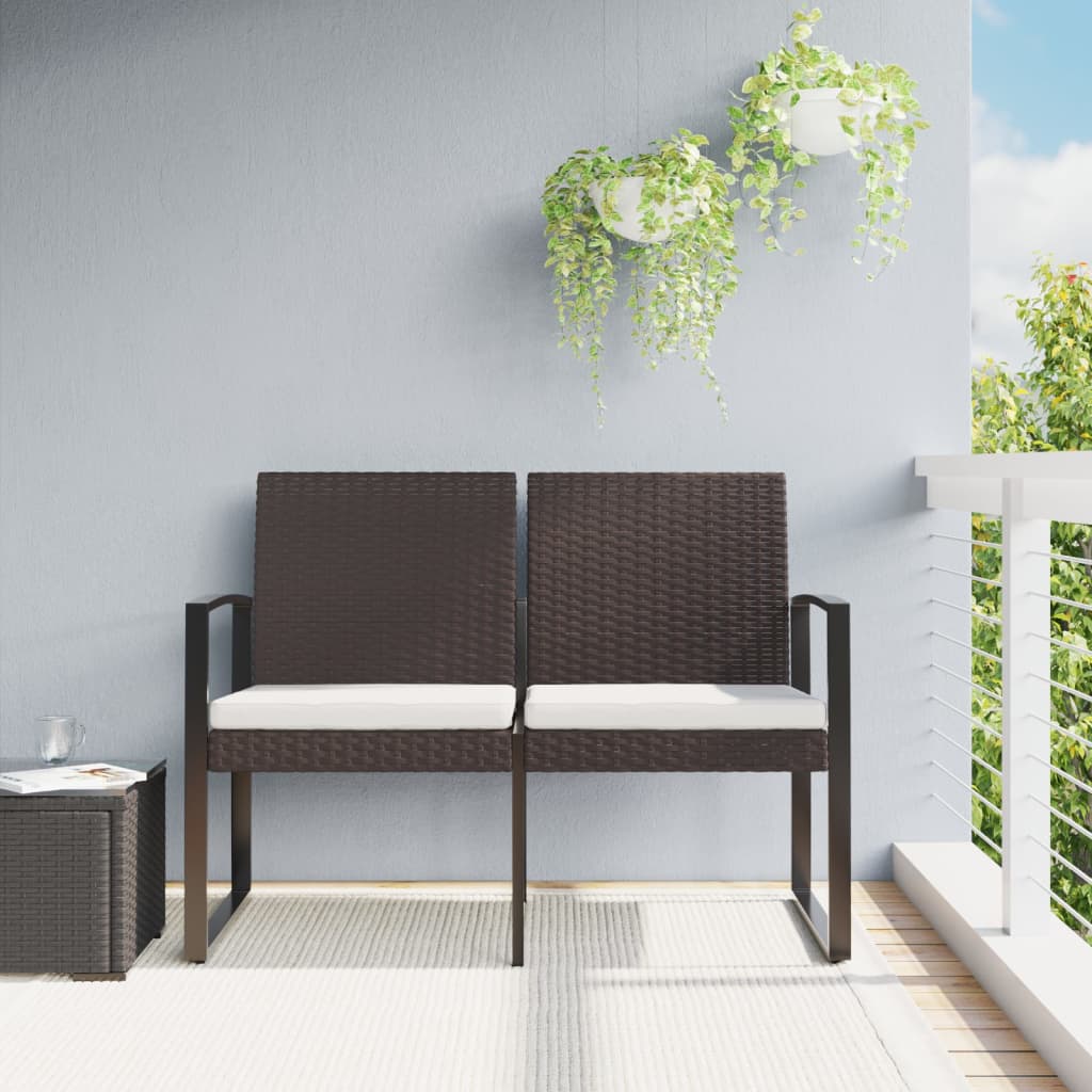 vidaXL Gartenbank 2-Sitzer mit Kissen Braun PP-Rattan