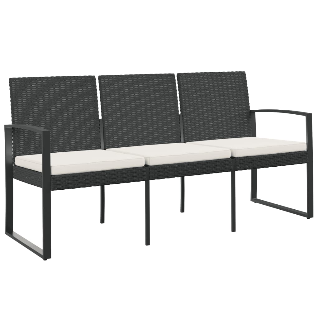 vidaXL Tuinbank 3-zits met kussens polypropeen rattan zwart