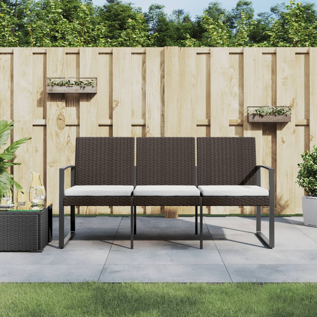 vidaXL Gartenbank 3-Sitzer mit Kissen Braun PP-Rattan