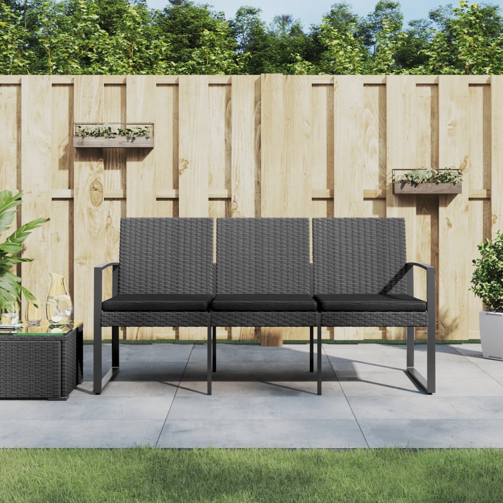 3místná zahradní lavice s poduškami tmavě šedá PP ratan