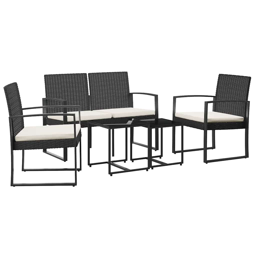 vidaXL Set mobilier de grădină cu perne, 5 piese, negru, PP ratan