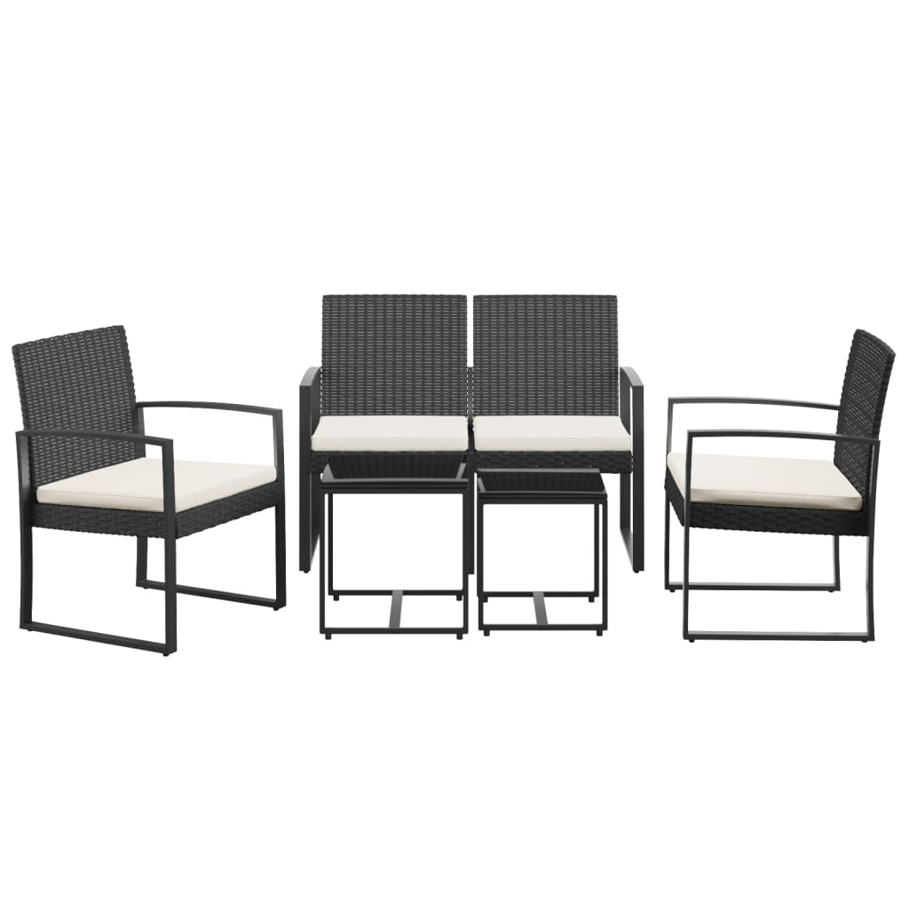 vidaXL 5-delige Tuinset met kussens polypropeen rattan zwart afbeelding