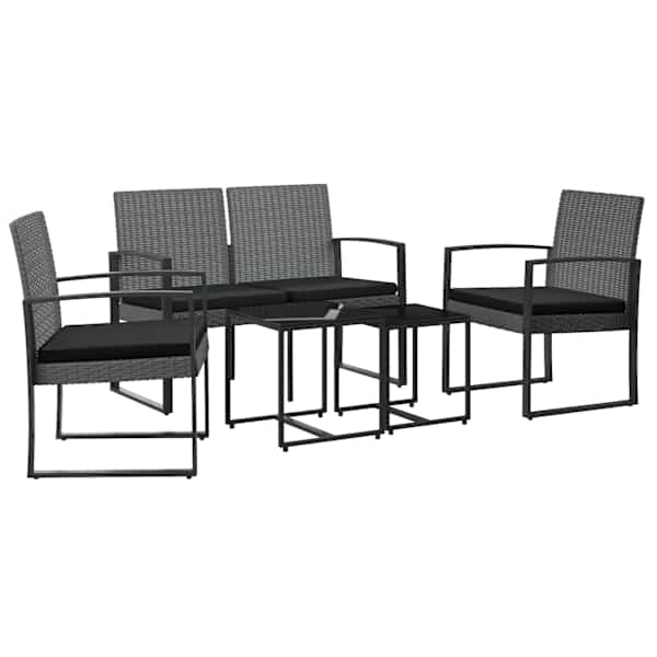 vidaXL 5-osaline aia s&ouml;&ouml;gim&ouml;&ouml;bli komplekt patjadega, tumehall, PP