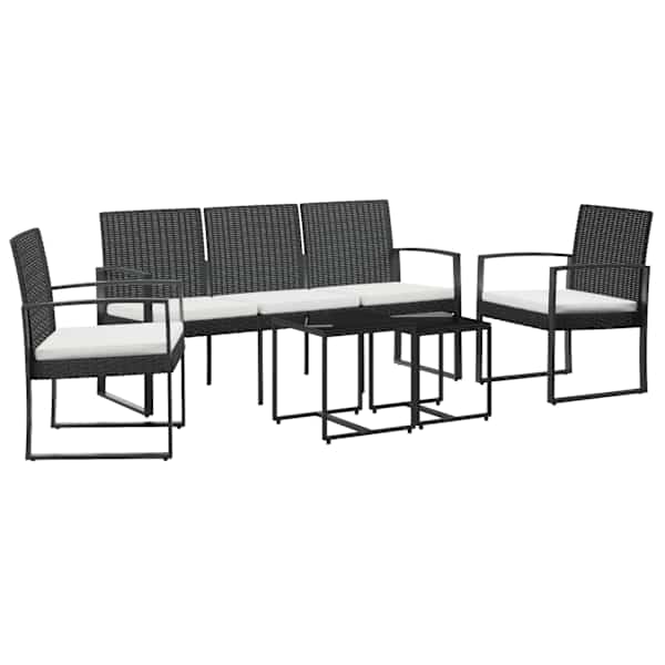 vidaXL 5-osaline aia s&ouml;&ouml;gim&ouml;&ouml;bli komplekt patjadega, must, PP-rotang