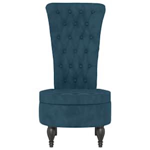 Židle s vysokým opěradlem modrá samet design s knoflíky - obrázek 3