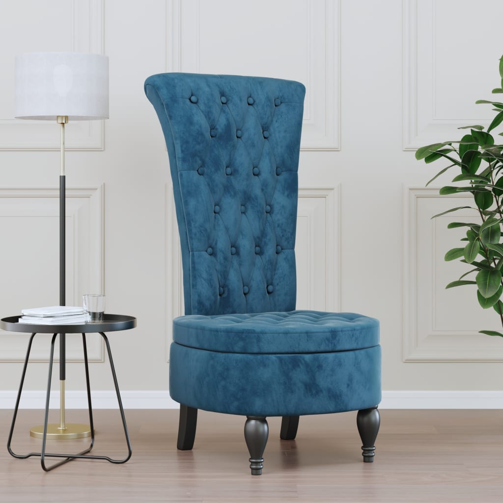 vidaXL Korkeaselkänojainen tuoli sininen sametti nappisuunnittelu