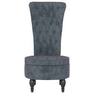 Židle s vysokým opěradlem tmavě šedá samet design s knoflíky - obrázek 3