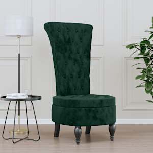 Židle s vysokým opěradlem tmavě zelená samet design s knoflíky - obrázek 1