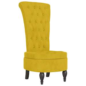 Židle s vysokým opěradlem žlutá samet design s knoflíky - obrázek 2