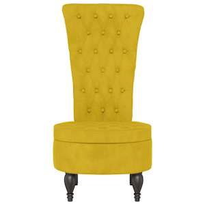 Židle s vysokým opěradlem žlutá samet design s knoflíky - obrázek 3