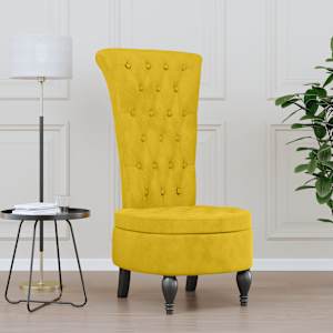 Židle s vysokým opěradlem žlutá samet design s knoflíky - obrázek 1