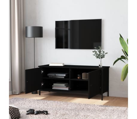 vidaXL Meuble TV avec portes noir 102x35x45 cm bois d'ing&eacute;nierie