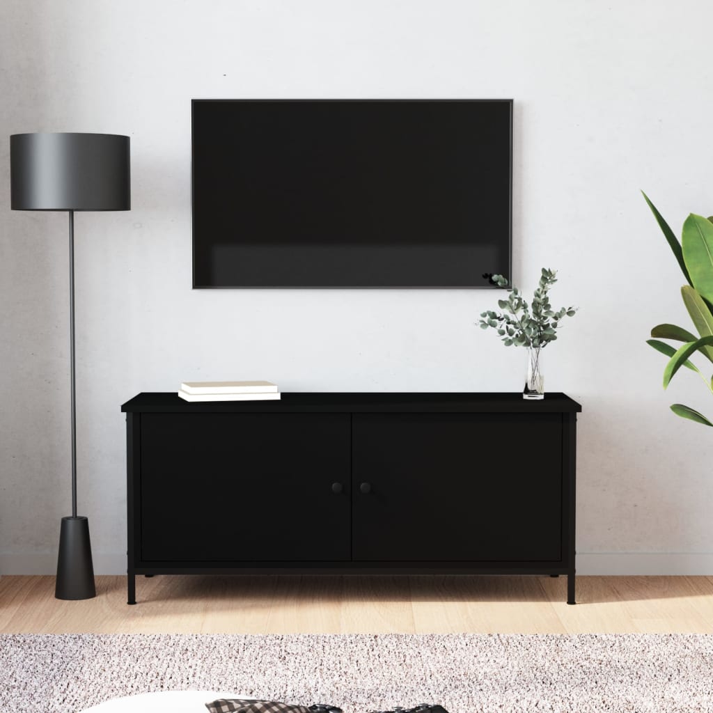 TV skříňka s dvířky černá 102 x 35 x 45 cm kompozitní dřevo