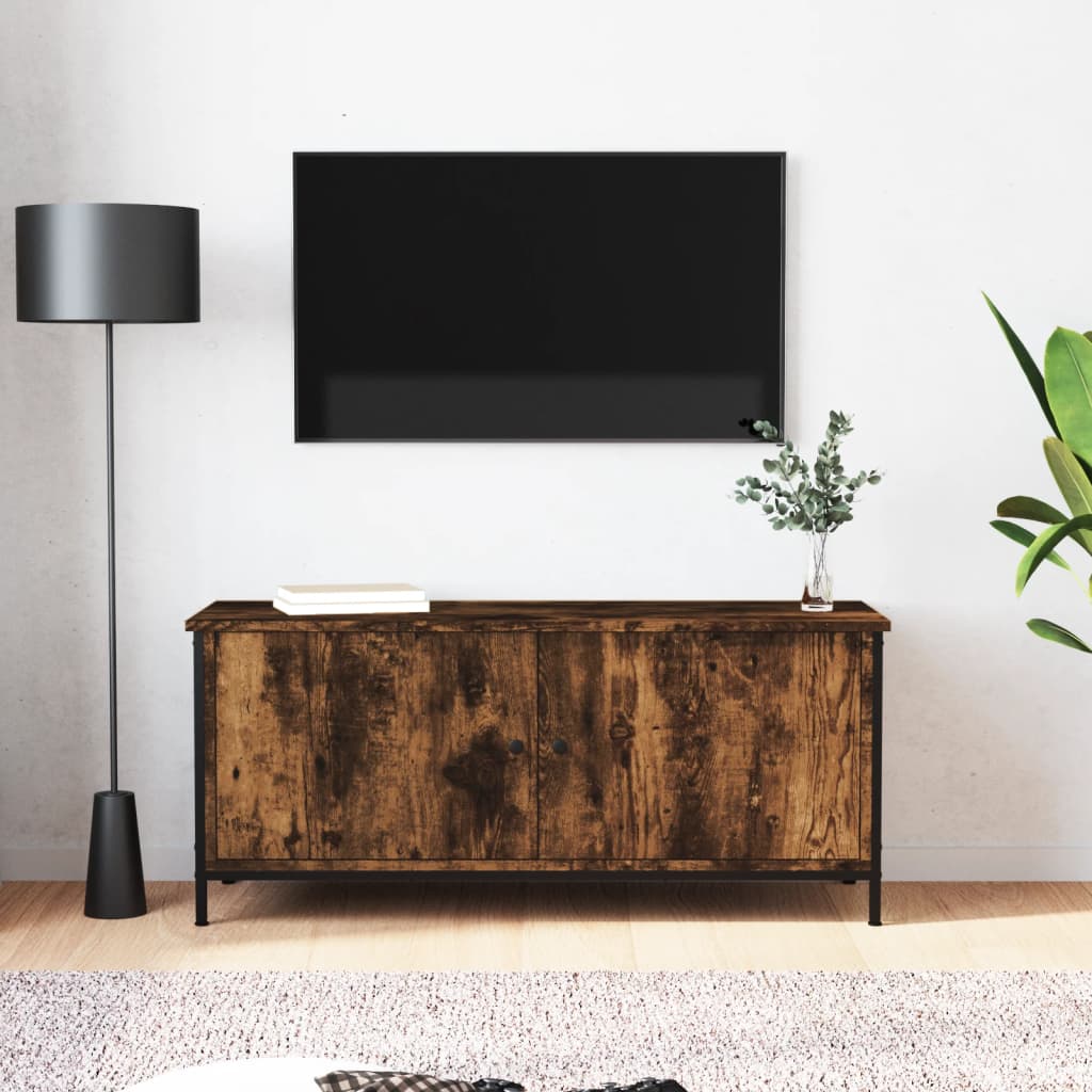 vidaXL tv-bord med låger 102x35x45 cm konstrueret træ røget egetræ