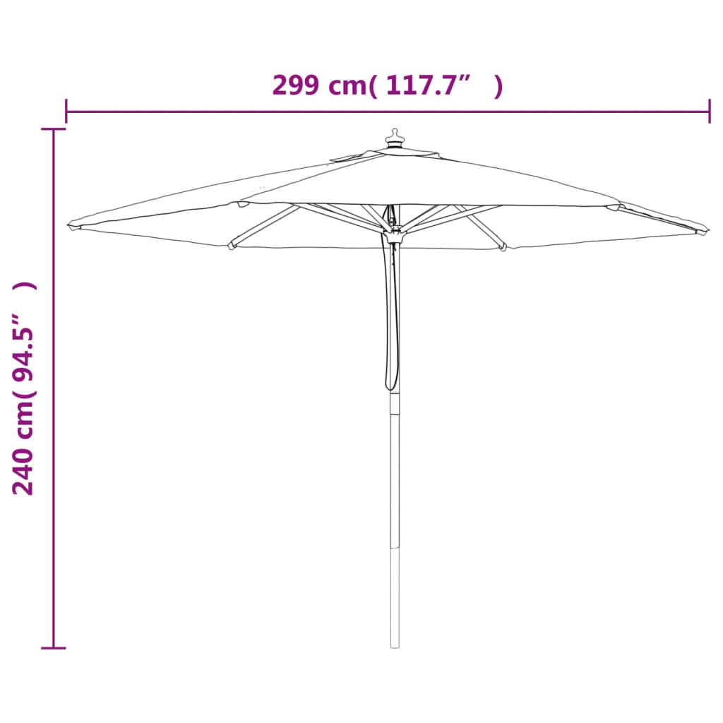 Parasol ogrodowy na drewnianym słupku, kolor taupe, 299x240 cm