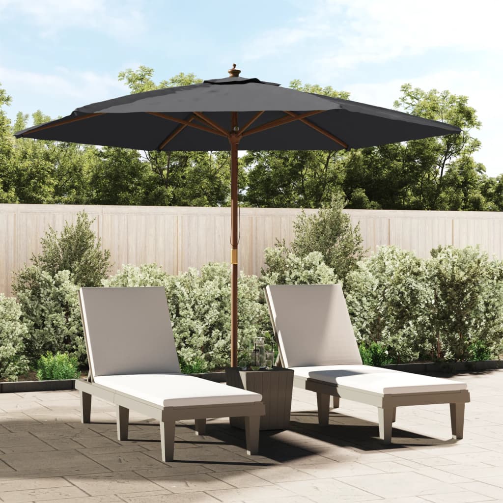 vida XL Sonnenschirm mit Holzmast Schwarz 299x 240 cm