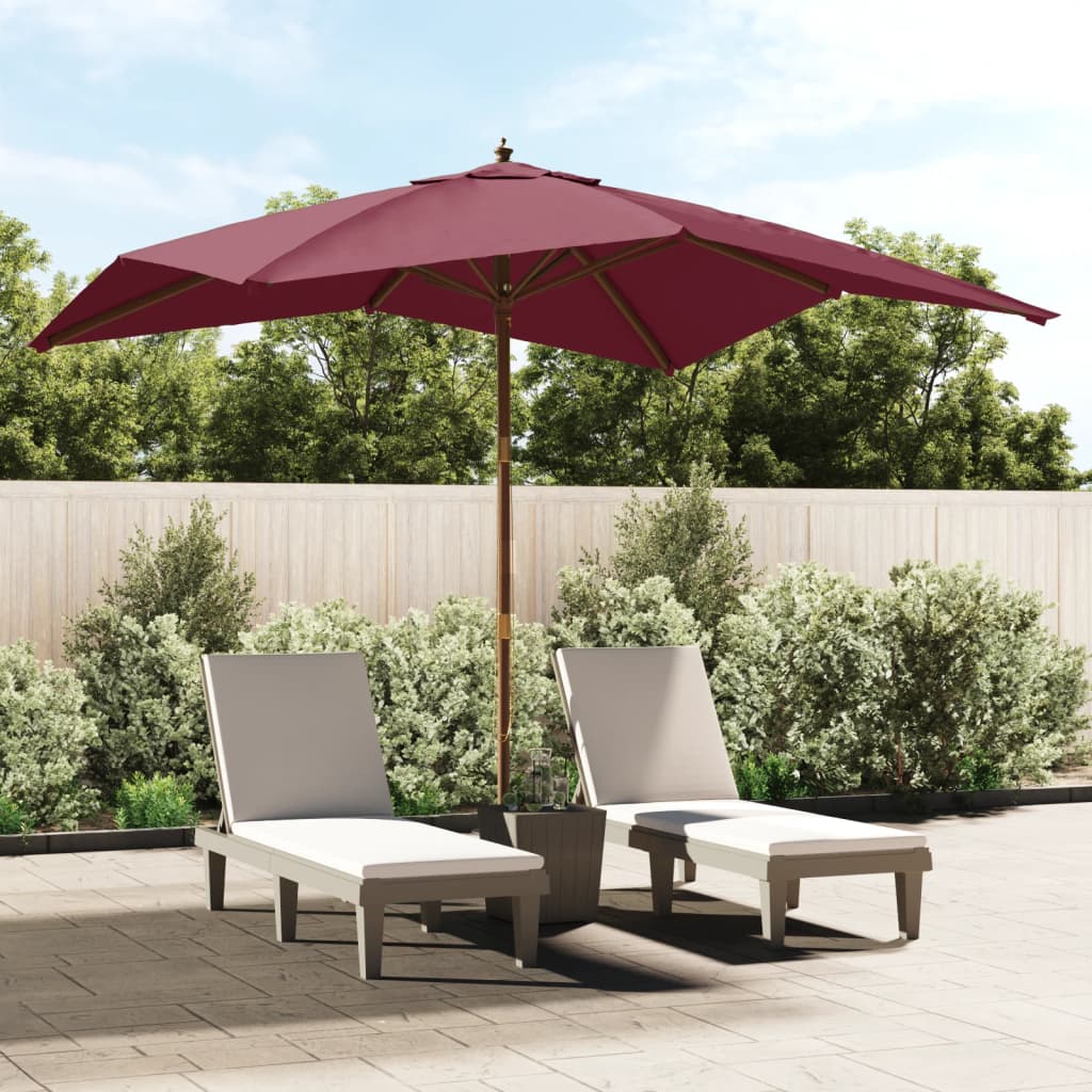 Parasol de jardin avec mât en bois rouge bordeaux 300x300x273cm
