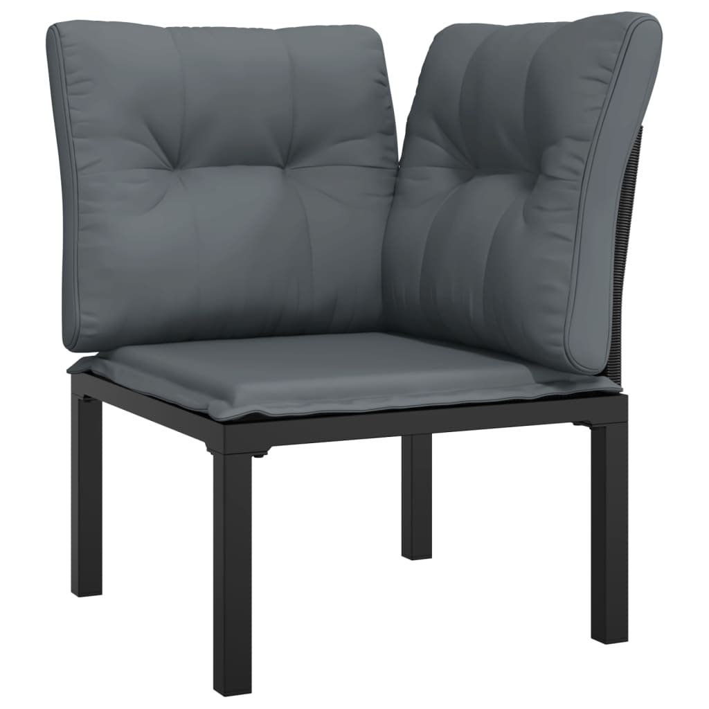 Image of vidaXL Garden Corner Chair with Cushions Black and Grey Poly Rattan