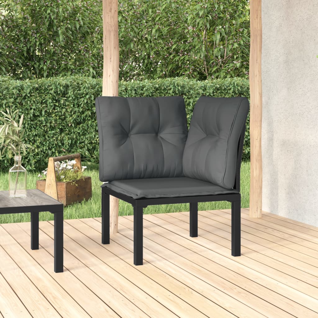 vida XL Garten-Eckstuhl mit Kissen Schwarz und Grau Poly Rattan