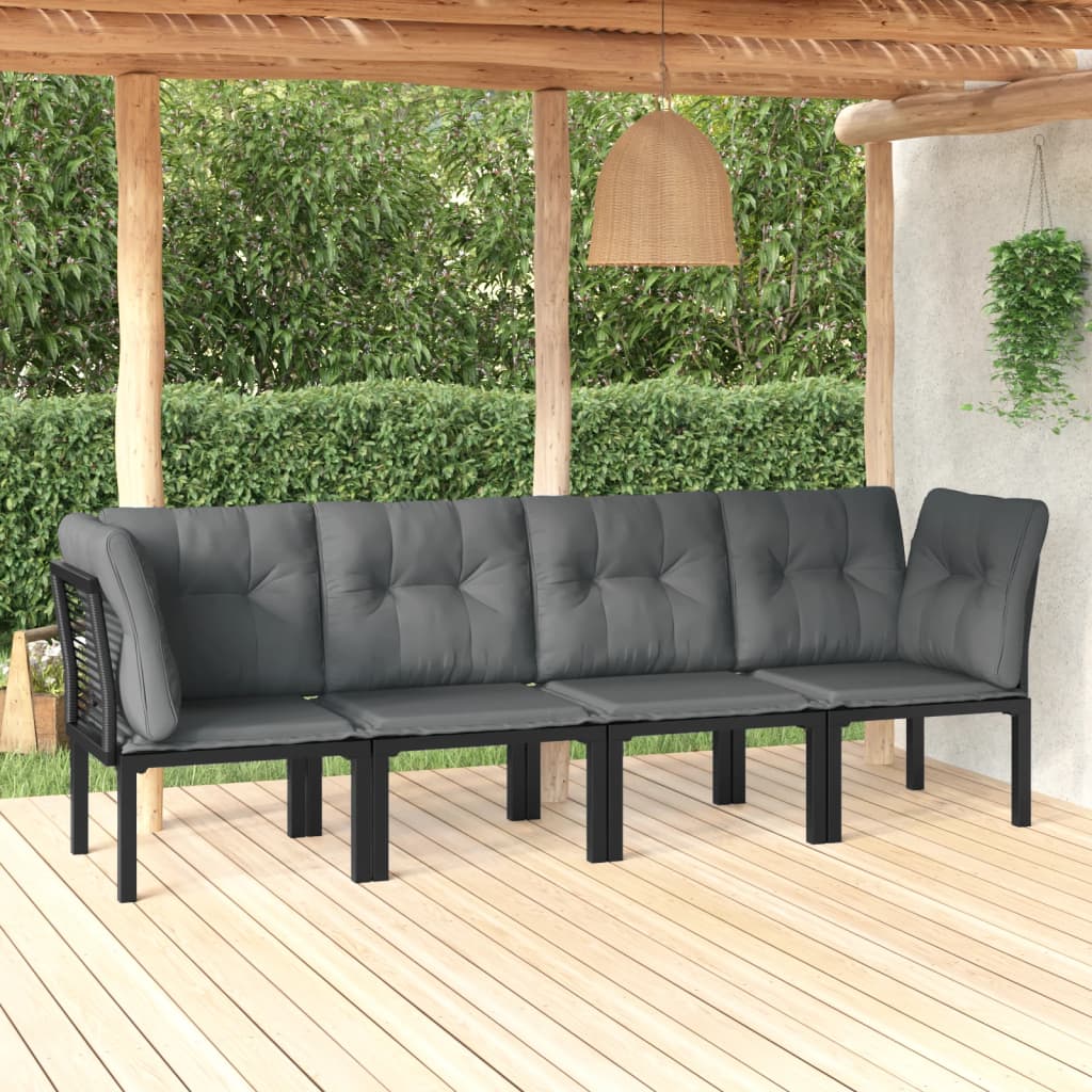 vidaXL 4 Piece Garden Lounge Set Black and Grey Poly Rattan