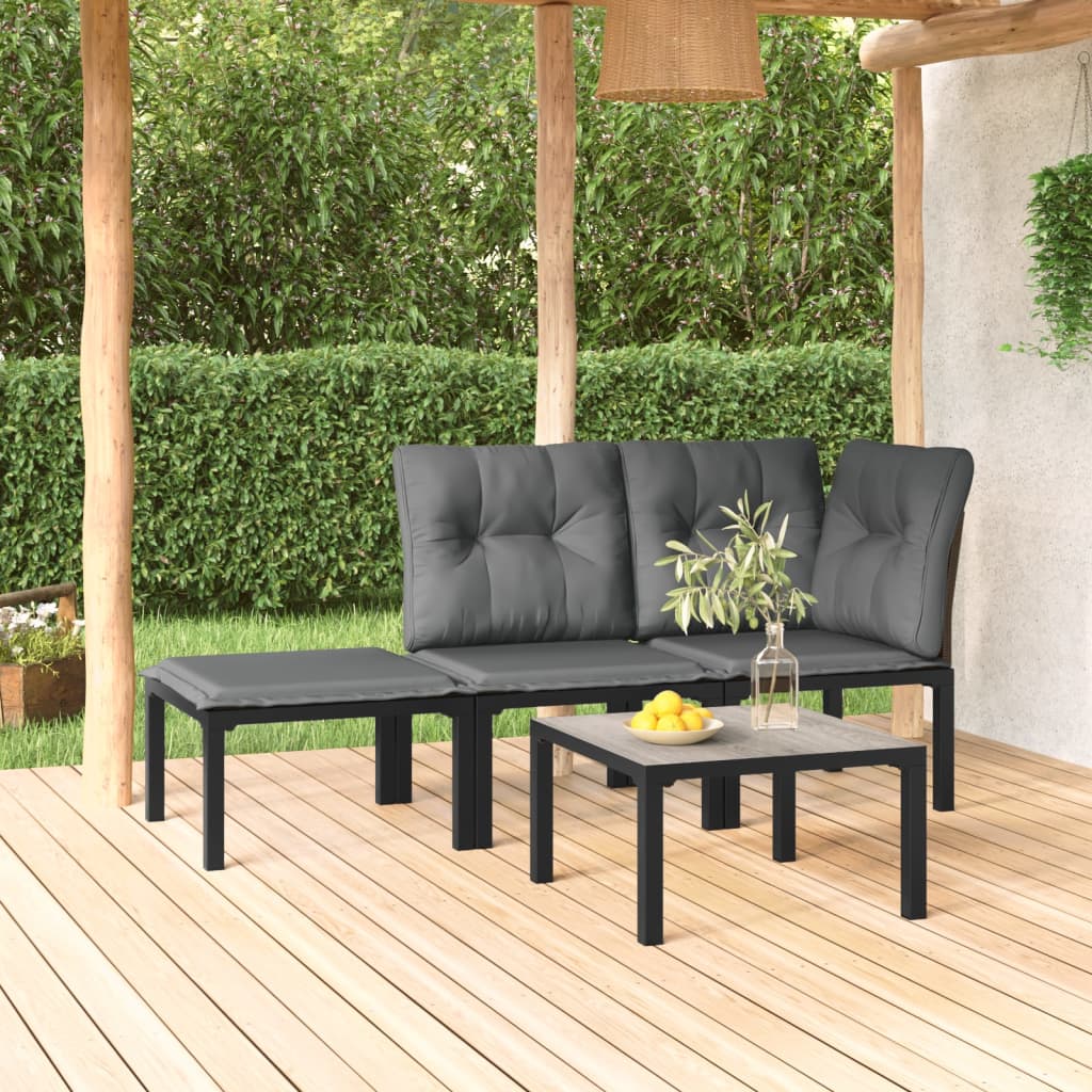 vidaXL 4 Piece Garden Lounge Set Black and Grey Poly Rattan