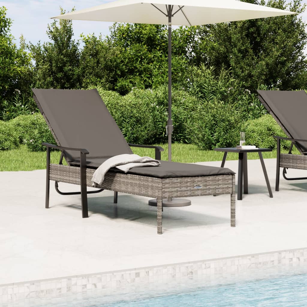 vidaXL Sonnenliege mit Auflage Grau Poly Rattan