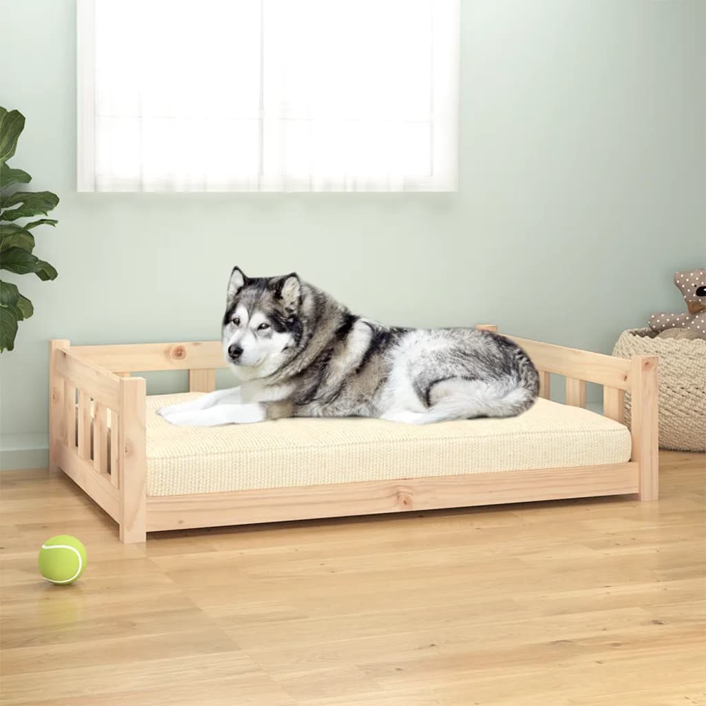 Lit en bois de pin pour chien naturel - 105,5x75,5x28 cm
