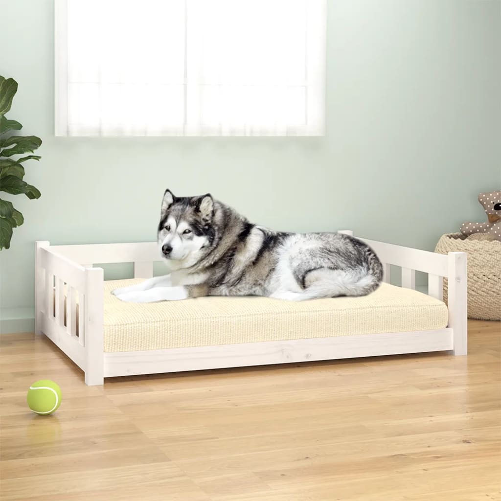 Lit en bois de pin pour chien blanc - 105,5x75,5x28 cm