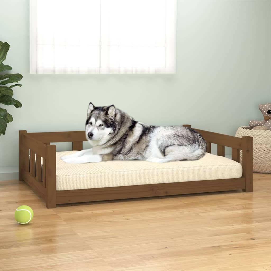 Lit en bois de pin pour chien marron - 105,5x75,5x28 cm