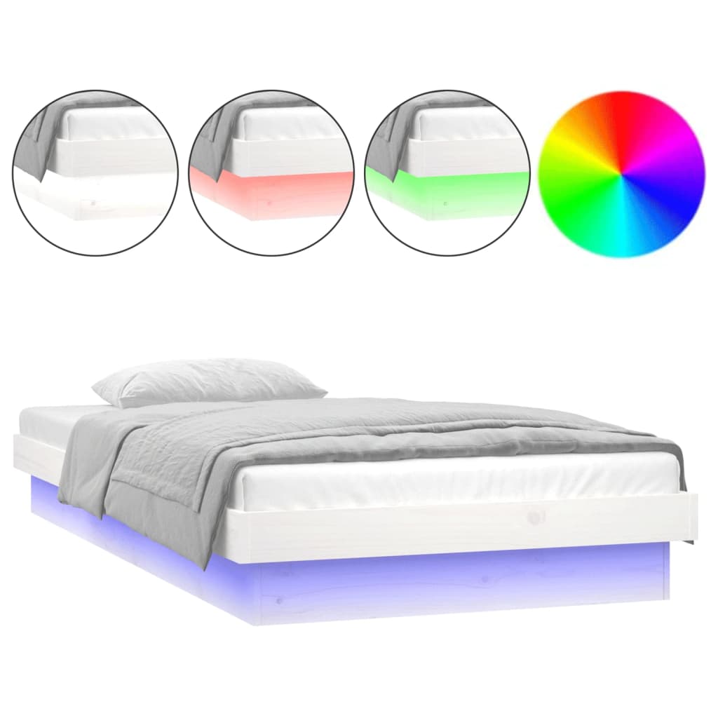 LED рамка за легло бяло 75x190 см Small Single дърво масив