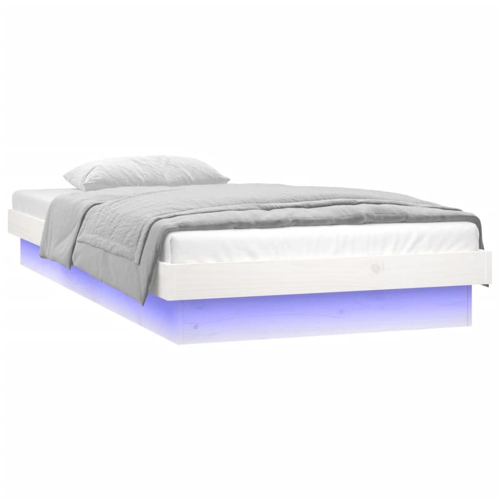 LED рамка за легло бяла 90x190 см Single масивна дървесина