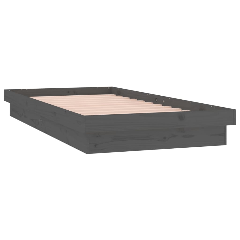 Cadru de pat single, cu LED, gri, 3FT, 90x190 cm, lemn masiv