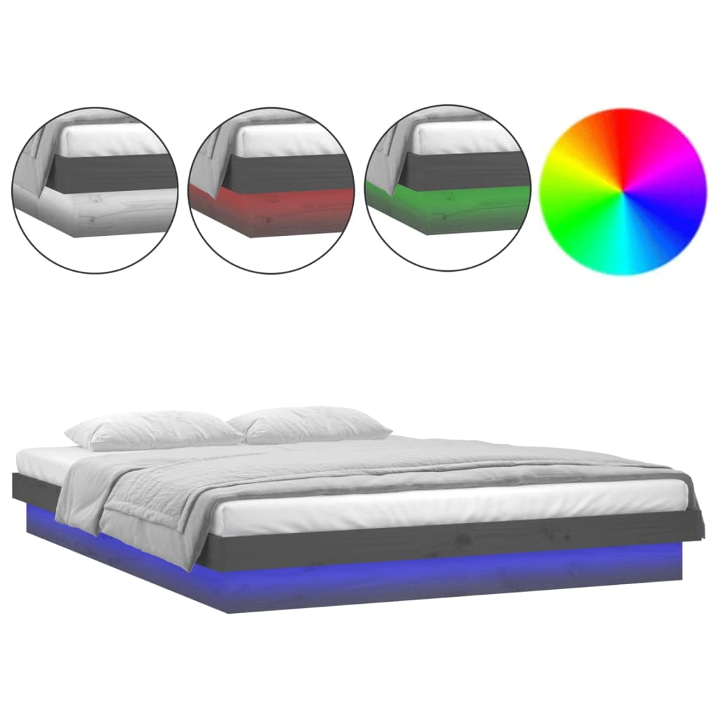 Cadru de pat cu LED mic dublu 4FT, gri, 120x190 cm, lemn masiv