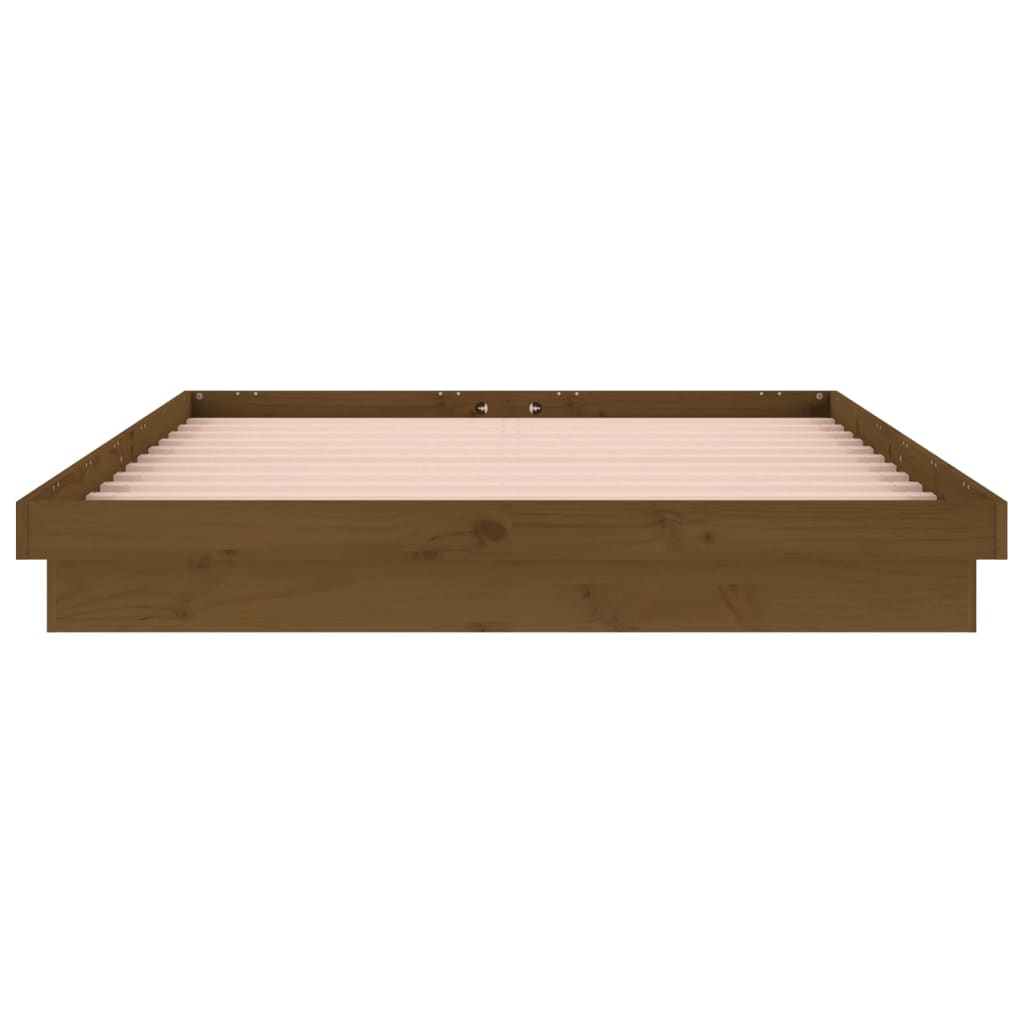 Cadru de pat LED dublu 4FT6, maro miere, 135x190 cm, lemn masiv