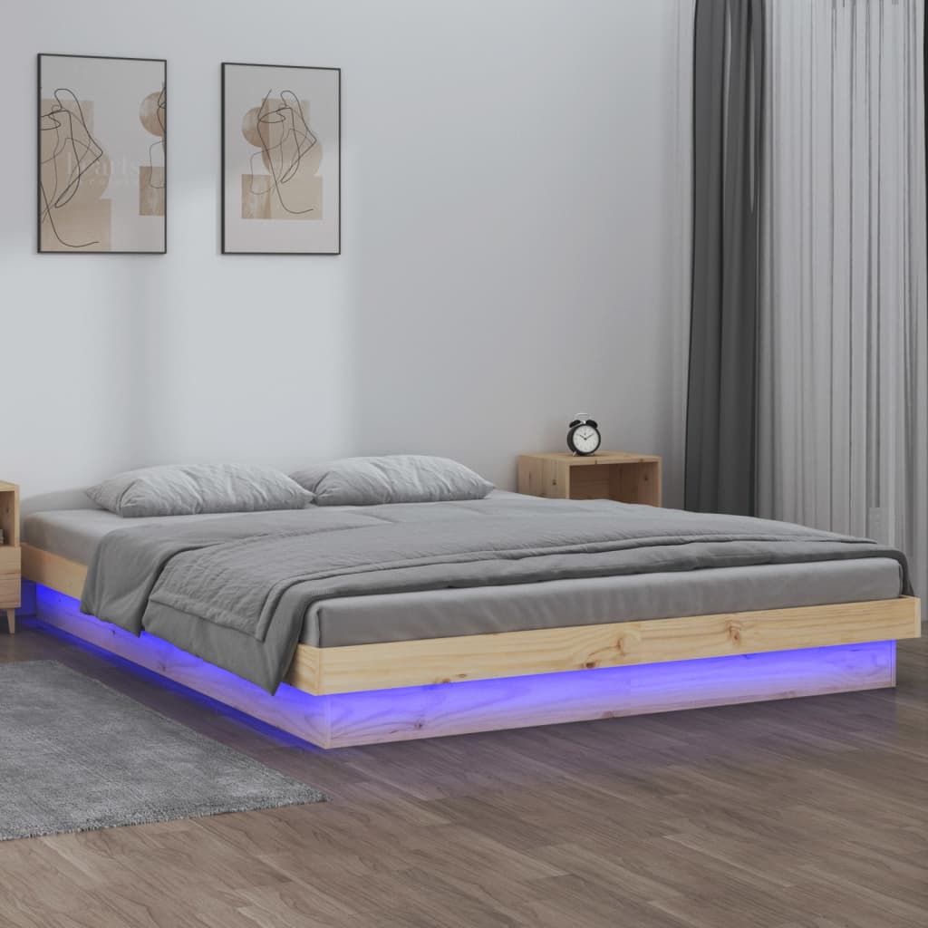 vida XL Massivholzbett mit LEDs 140x 190 cm
